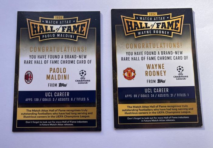 Topps Match Attax 2024/25, #HOF Chrome Inserts 1,5 Wayne Rooney, Paolo  Maldini, Gold Edge Set and 100 Club set