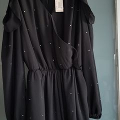 NEXT black chiffon layered playsuit with diamante detail Sz 6UK (Fit 8UK) - Bnwt Rrp 63