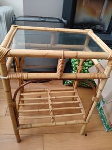 wicker and glass side table