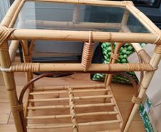 wicker and glass side table