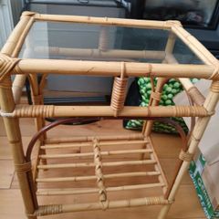 wicker and glass side table