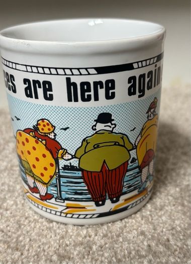 Vintage 'Same Old Faces Are Here Again' Mug