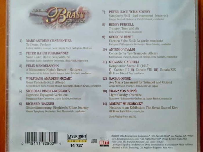 4 CD's Great Brass Classics / English classics / Opera classic / Choral classic. From 2000 / Laser Light Digital records, VG condition. l