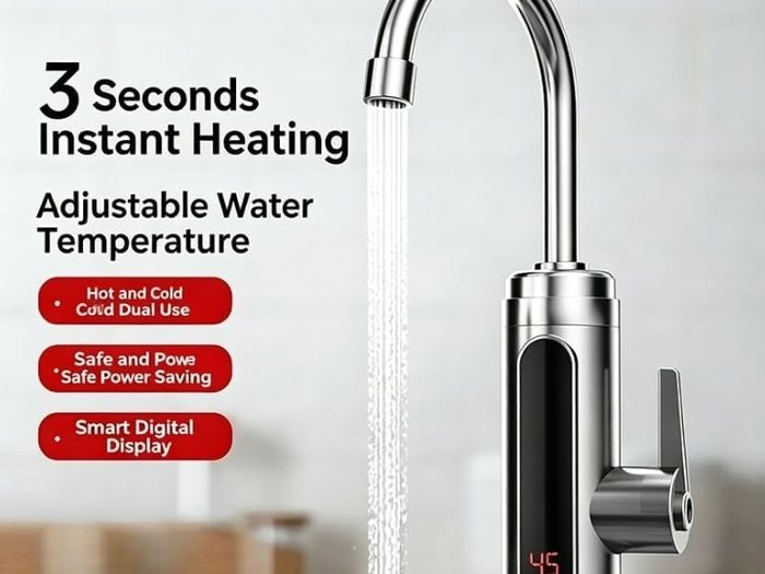 220V 3000W Electric Instant Heater Tap, Stainless Steel Kitchen Tap, LED Temperature Digital Display, 360 Swivel Hot and Cold Mixer Water Tap for Kitchen Bathroom