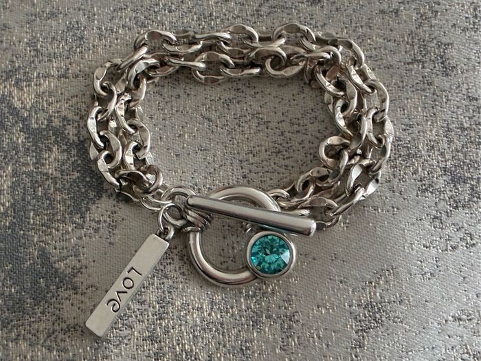 Antique Silver Plated Crystal Toggle Bracelet