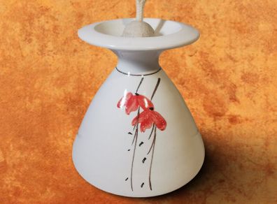 Louis Mulcahy Oil Lamp White Floral Hand Made Painted Irish Pottery With Wick