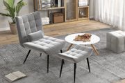 Accent Chair with Footstool Set, Tufted Upholstered Armless Lounge Chair with Pillow and Steel Legs for Living Room, Bedroom, Green