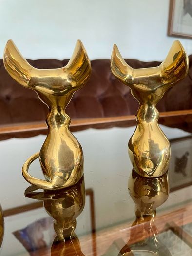 Two Vintage Stylised Big Eared Brass Mouse Figurines Brass Mice Ornaments 1970s