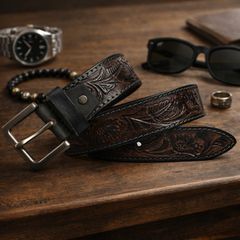 Premium Embossed Genuine Leather Belt Stylish Vintage Designer Belt Durable Formal & Casual Waist Belt