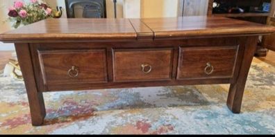 oak wood dark wood , antique style - coffee table with storage