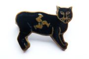 Antique Black Cat Enamel Pin Badge - Isle Of Man Lucky Charm c.1920