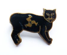 Antique Black Cat Enamel Pin Badge - Isle Of Man Lucky Charm c.1920