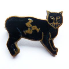 Antique Black Cat Enamel Pin Badge - Isle Of Man Lucky Charm c.1920