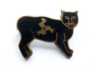 Antique Black Cat Enamel Pin Badge - Isle Of Man Lucky Charm c.1920
