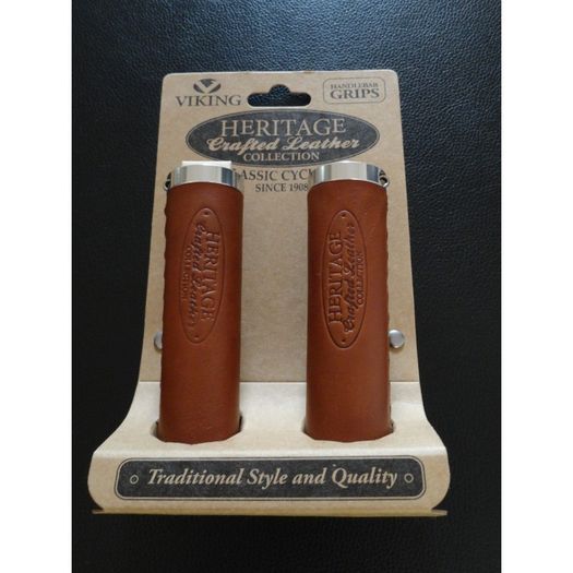 Viking Heritage Premium Leather Handlebar Grips (Pair) 130mm - Honey