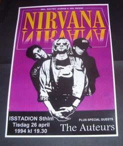 NIRVANA Concert Poster Stockholm 1994 A3 Size Reproduction.