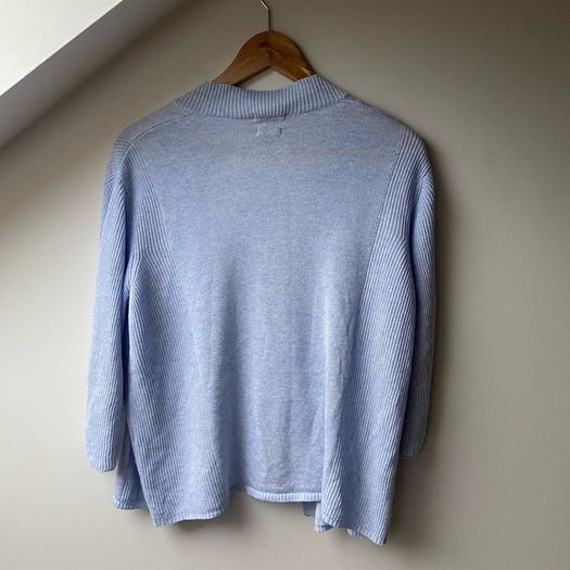 Massimo Dutti Pastel Light Blue Open-Front Ribbed Knit Cardigan Size Small