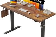Electric Standing Desk, 2 Memory Buttons, 120x60cm Height Adjustable Desk for smart Pannel, 72-116cm, Sit Stand Desk with 2 Hooks, Home Office Desk, 2 pcs Desktops, Brown