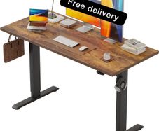Electric Standing Desk, 2 Memory Buttons, 120x60cm Height Adjustable Desk for smart Pannel, 72-116cm, Sit Stand Desk with 2 Hooks, Home Office Desk, 2 pcs Desktops, Brown