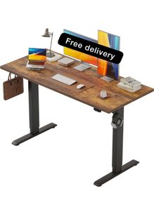 Electric Standing Desk, 120 x 60 cm Height Adjustable Sit Stand Desks with Splice Board and Memory Smart Pannel, Home Office Desk, Brown