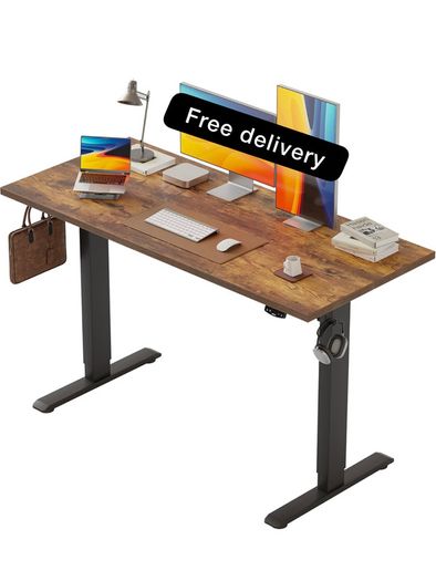 Electric Standing Desk, 120 x 60 cm Height Adjustable Sit Stand Desks with Splice Board and Memory Smart Pannel, Home Office Desk, Brown