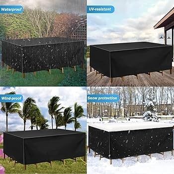 Garden Furniture Covers Waterproof, 420D Oxford Fabric 200x200x90cm Rectangular Garden Table Covers Patio Table Cover Waterproof Anti-UV Rattan Furniture Covers for Furniture Sets