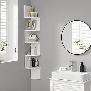 FREE P&P Corner Shelf, 5-tier Floating Wall Shelf With Zigzag Design, Bookshelf, White