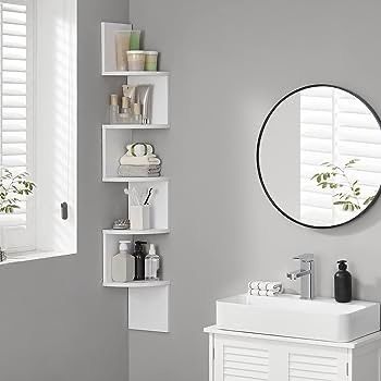FREE P&P Corner Shelf, 5-tier Floating Wall Shelf With Zigzag Design, Bookshelf, White