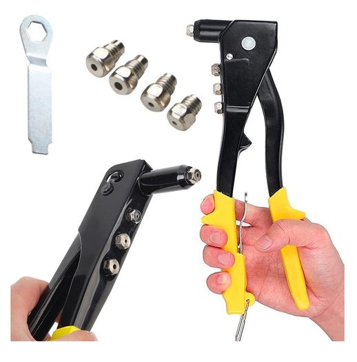 New Hand Riveter Hand Gun for Aluminium Steel Blind Pop Rivets 4 Nozzles #1463