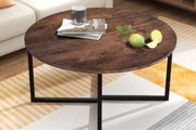 Round Coffee Table Tea Table End Table Sofa Table for Living Room with Metal Legs, Black+Brown oak