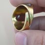 Vintage Etched Carnelian Agate Ring Brass & Silver Inlay, Flower Design Image 3