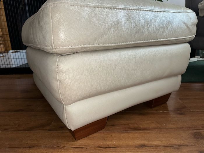 Cream leather pouffe