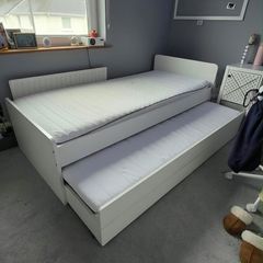 IKEA SLAKT Single Bed with Pull Out Bed, Storage and 2 Mattresses White