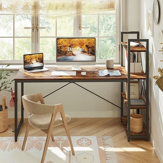 Computer Desk with Storage Shelves Writing Desk with Shelves 160CM Reversible Computer Desk with Bookshelf for Home Office Small Space MULTIPLE COLOURS AVAILABLE (FREE POSTAGE)