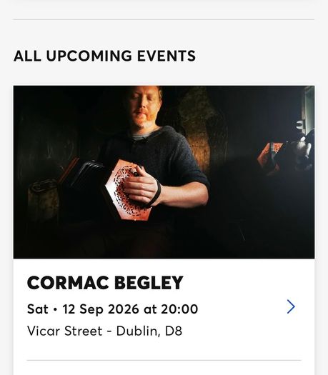 Cormac Begley Vicar Street Sat 12th Sept