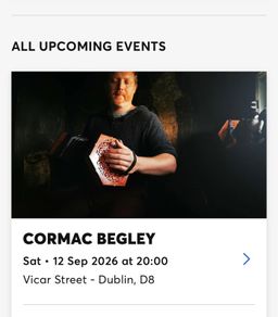 Cormac Begley Vicar Street Sat 12th Sept