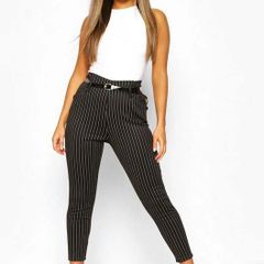 Black fabric trousers with stripes
