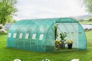 Polytunnel  Large  Green house  Walk-in Tunnel Greenhouse, 20 x 10 x 7 ft Portable Plant Hot House w/ Galvanized Steel Hoops, 3 Top Beams, 4 Diagonal Poles, 2 Zippered Doors &amp; 12 Roll-up Windows, Green