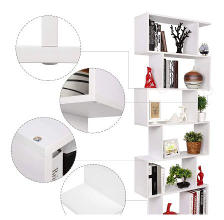 BRAND NEW 6 Tier Wooden Bookshelf S Shape Shelving Unit