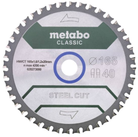 Metabo steel cut/sandwich panel - classic 628273000 Circular saw blade 165 x 20 x 1.6 mm 40T