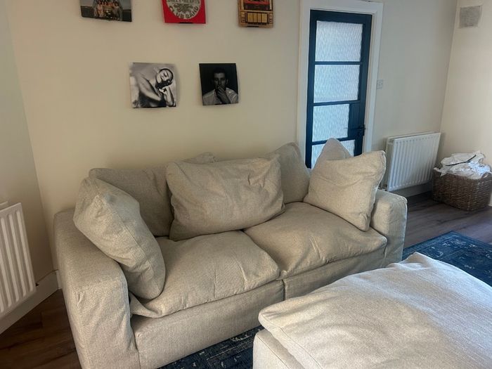 Cream sofa & ottoman