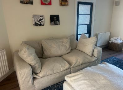 Cream sofa & ottoman