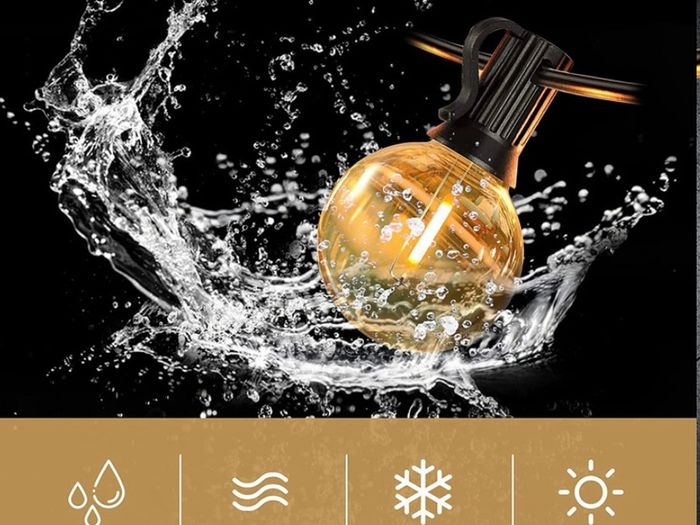 Outdoor LED String Lights Mains Powered 15M/50FT, G40 Waterproof Patio Bistro Hanging Lights with 1W 26 Plastic Bulbs 1 Spare MULTIPLE SIZES AVAILABLE, SEE DESCRIPTION (FREE POSTAGE)