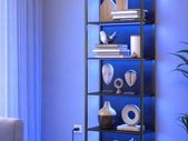 Bookcase with 6 levels and  LED lights with 25 colors, 6 brightness levels, 10 flashing modes, and 6 flashing speeds
