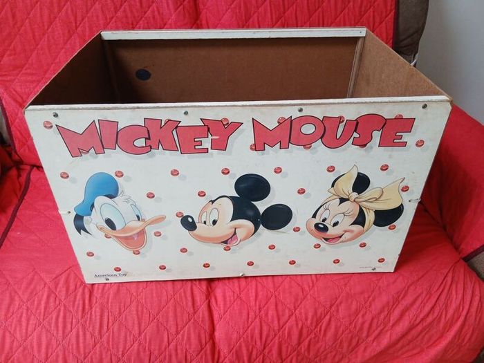 Vintage American Toy Mickey Mouse Wooden Toy Chest / Storage Box