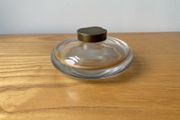 Hand Blown Round Glass Vintage Inkwell with Brass Hinged Collar and Lid c1900
