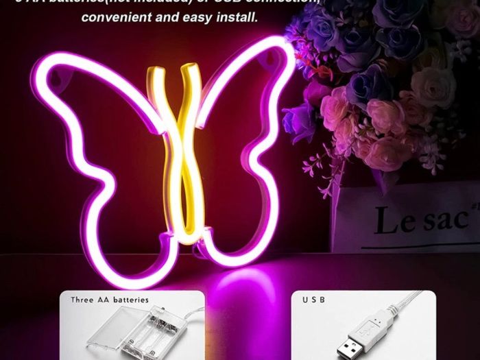 Butterfly Neon Signs Lights for Bedroom Wall Decor, USB or Battery LED Neon Night Light Wall Decoration, Aesthetic Room Decor for Girls, Kids, Living Room, Bar, Dorm, Men Cave (MULTIPLE COLOURS)