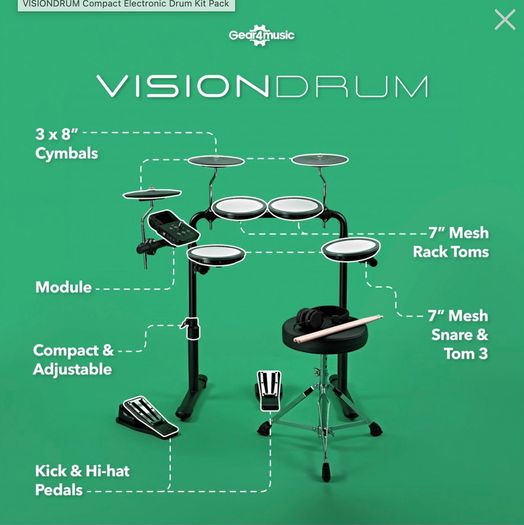 VISIONDRUM Electronic Drum Kit with Stool and Headphones