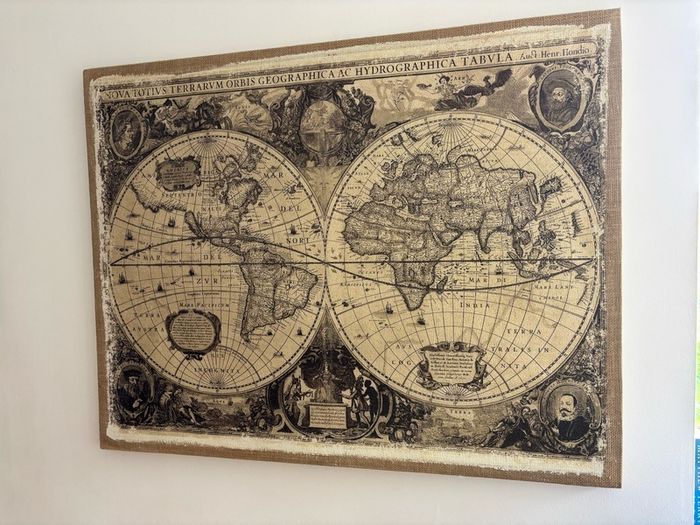 Large decorative canvas wall art print featuring a 1630 historic world map