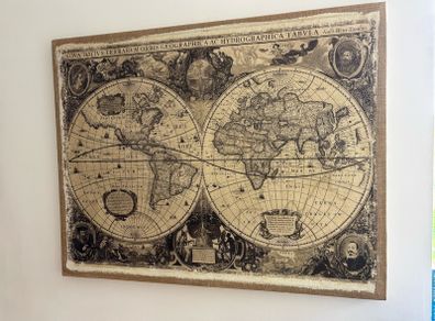 Large decorative canvas wall art print featuring a 1630 historic world map